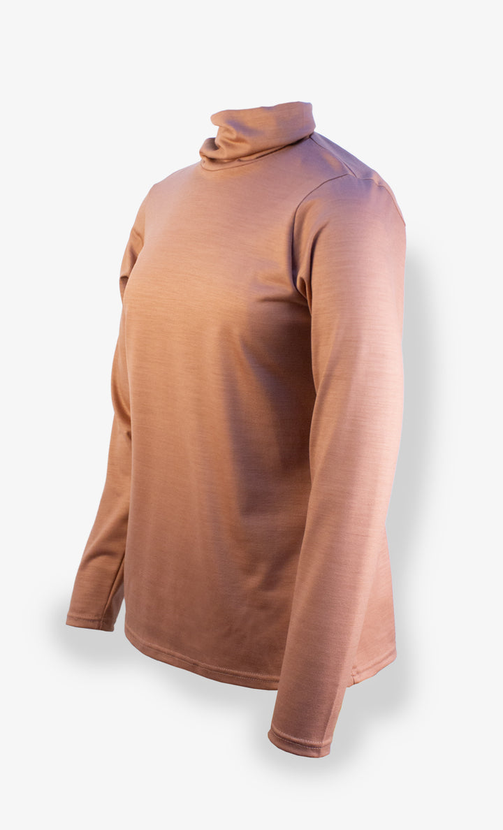 Manches longues Mérinos Femme Saumon - Col Cheminée