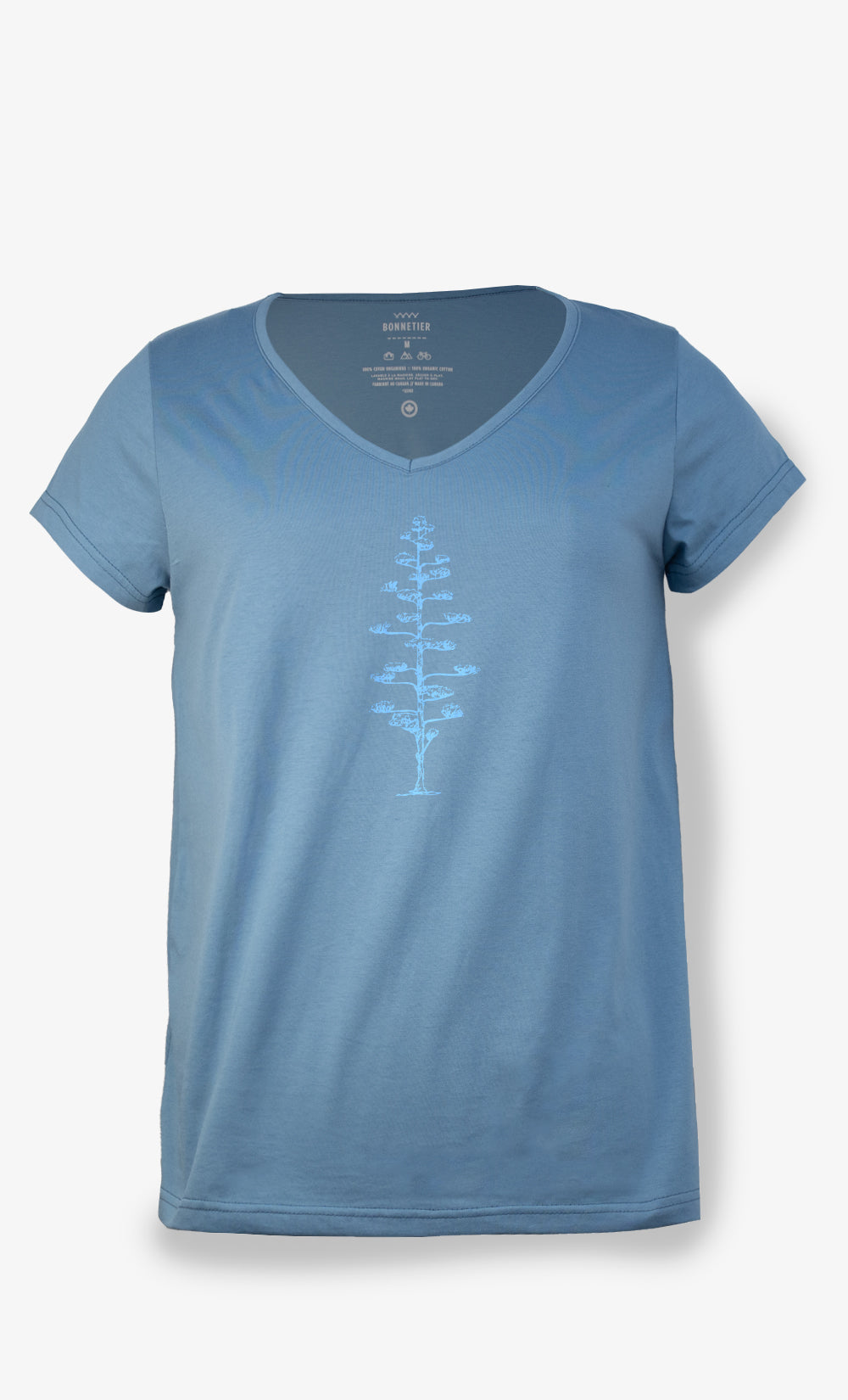 T-shirt Flow turquoise pour femme en coton organique avec imprimé Hinoki Tree Bonnetier