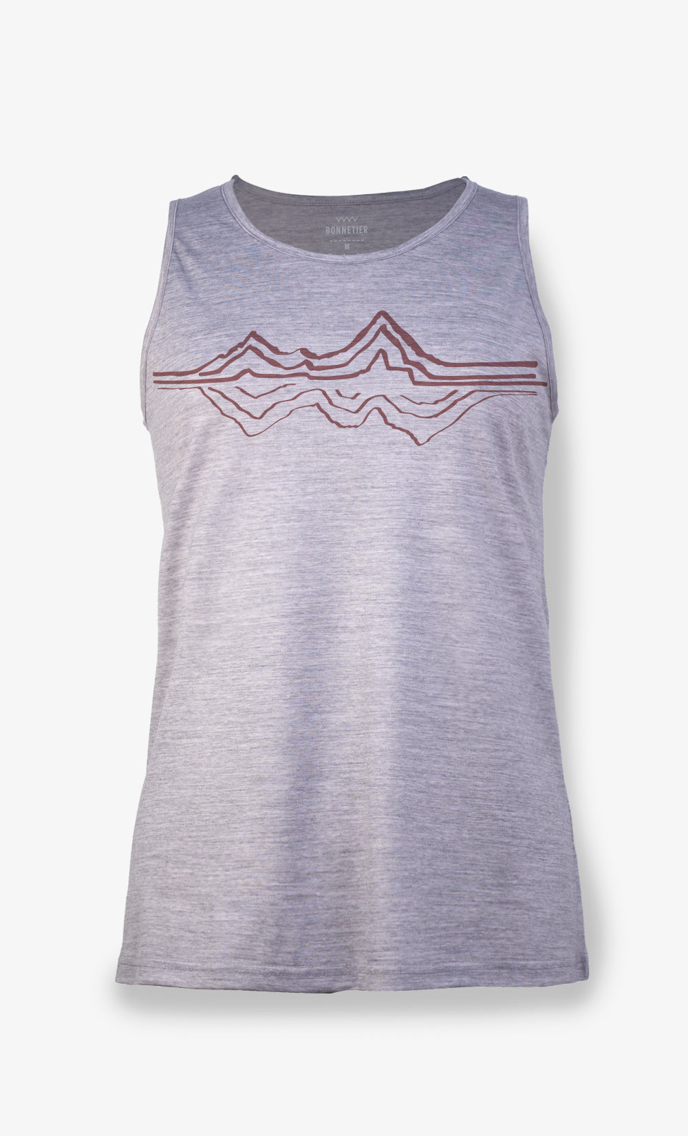 Camisole femme en laine de mérinos gris athlétique avec imprimé montagne reflex BONNETIER