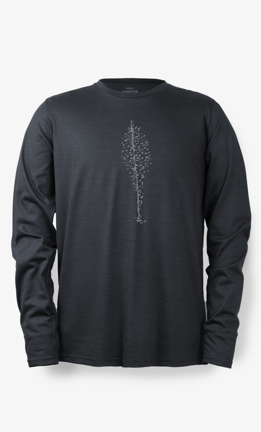 Men's Merino Long Sleeve Heather Black - Leaf tree
