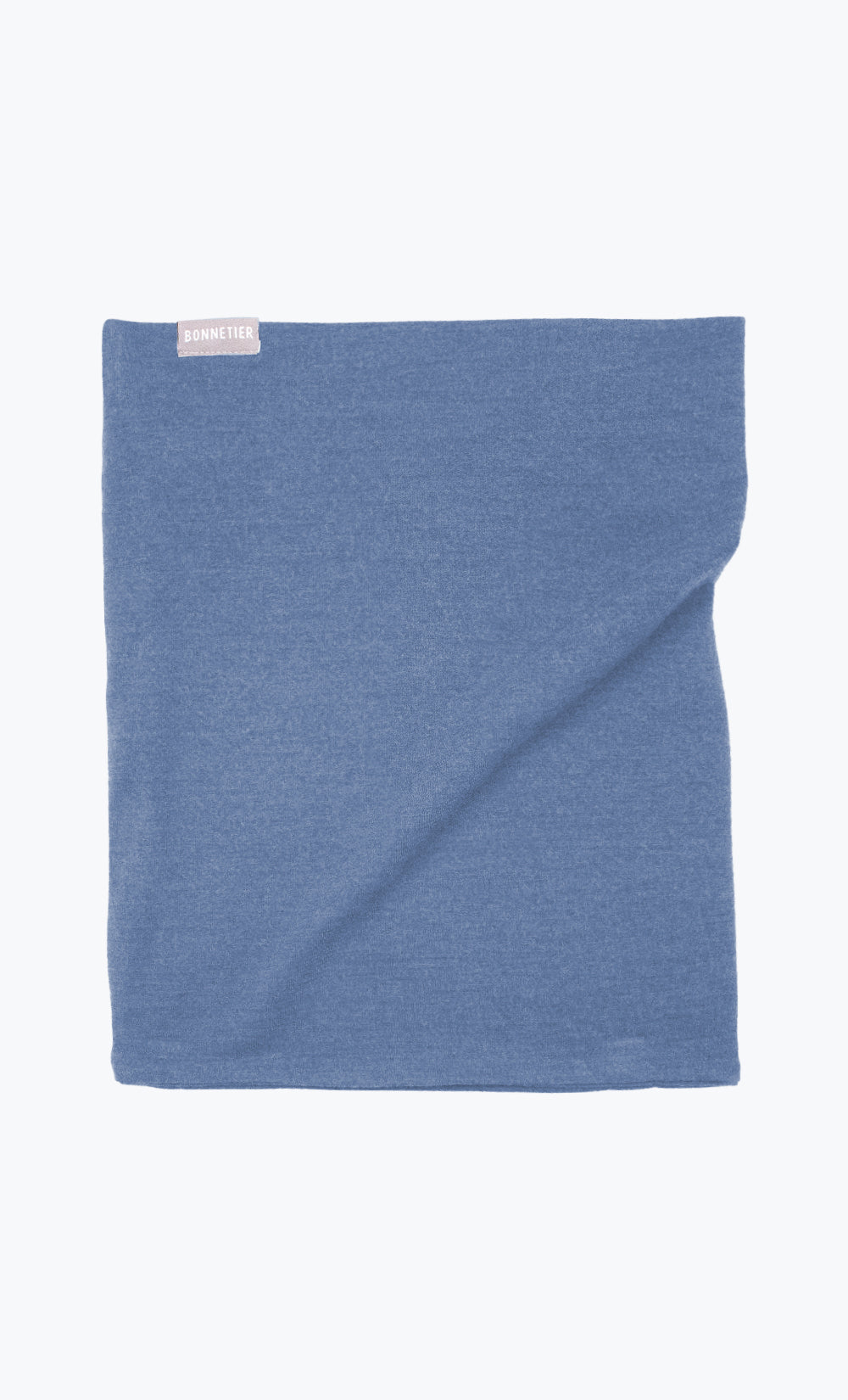 Cache-cou double flanelle en laine mérinos bleu chiné fabriqué au Canada par BONNETIER.